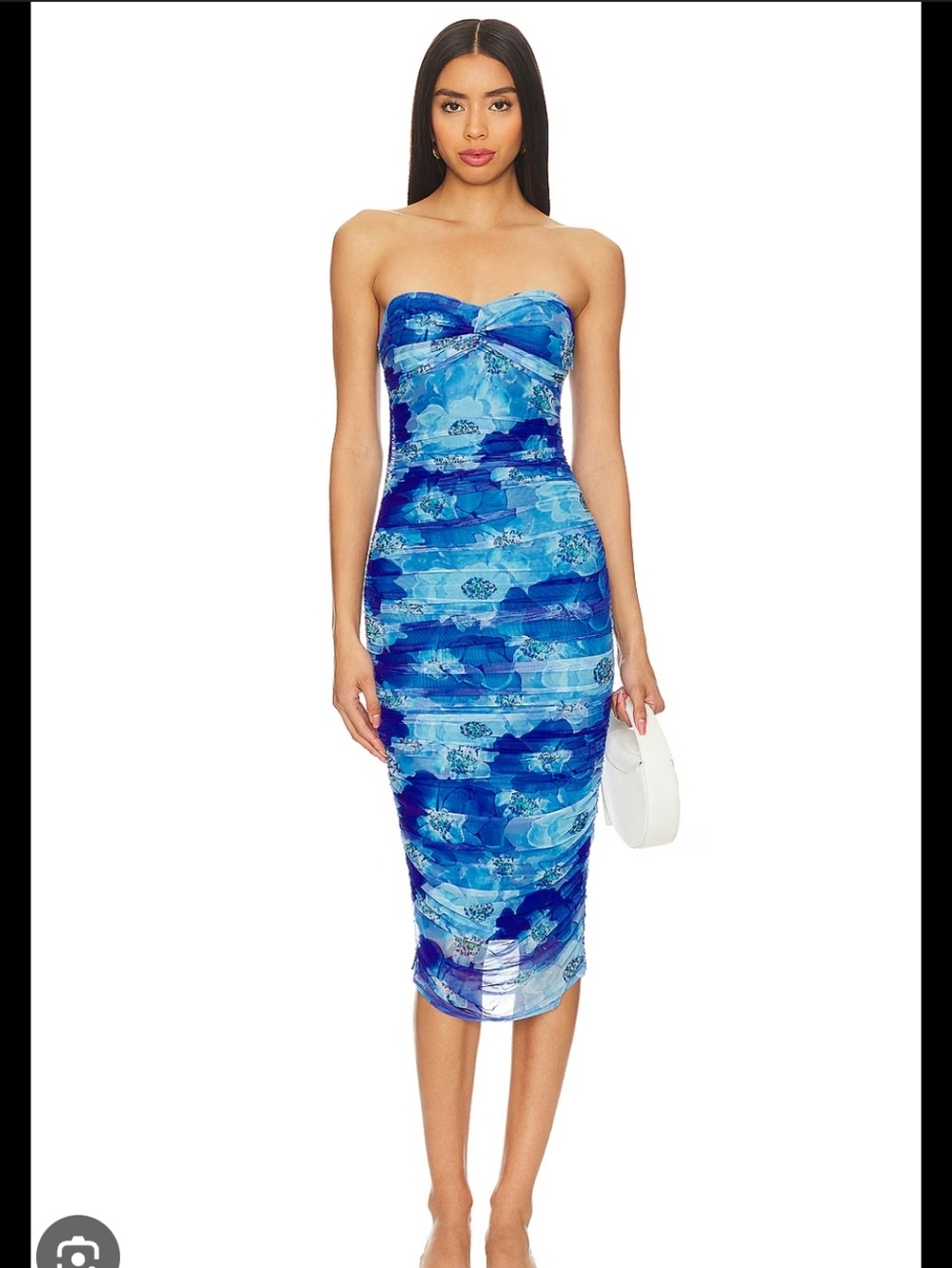 NWT REVOLVE Micayla Strapless Blue Floral Ruched Midi Dress Size Med